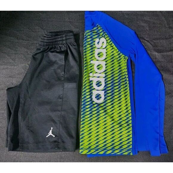 Boys Adidas Long Sleeve Active Shirt Nike Jordan Basketball Shorts Medium 10/12 - Picture 1 of 12